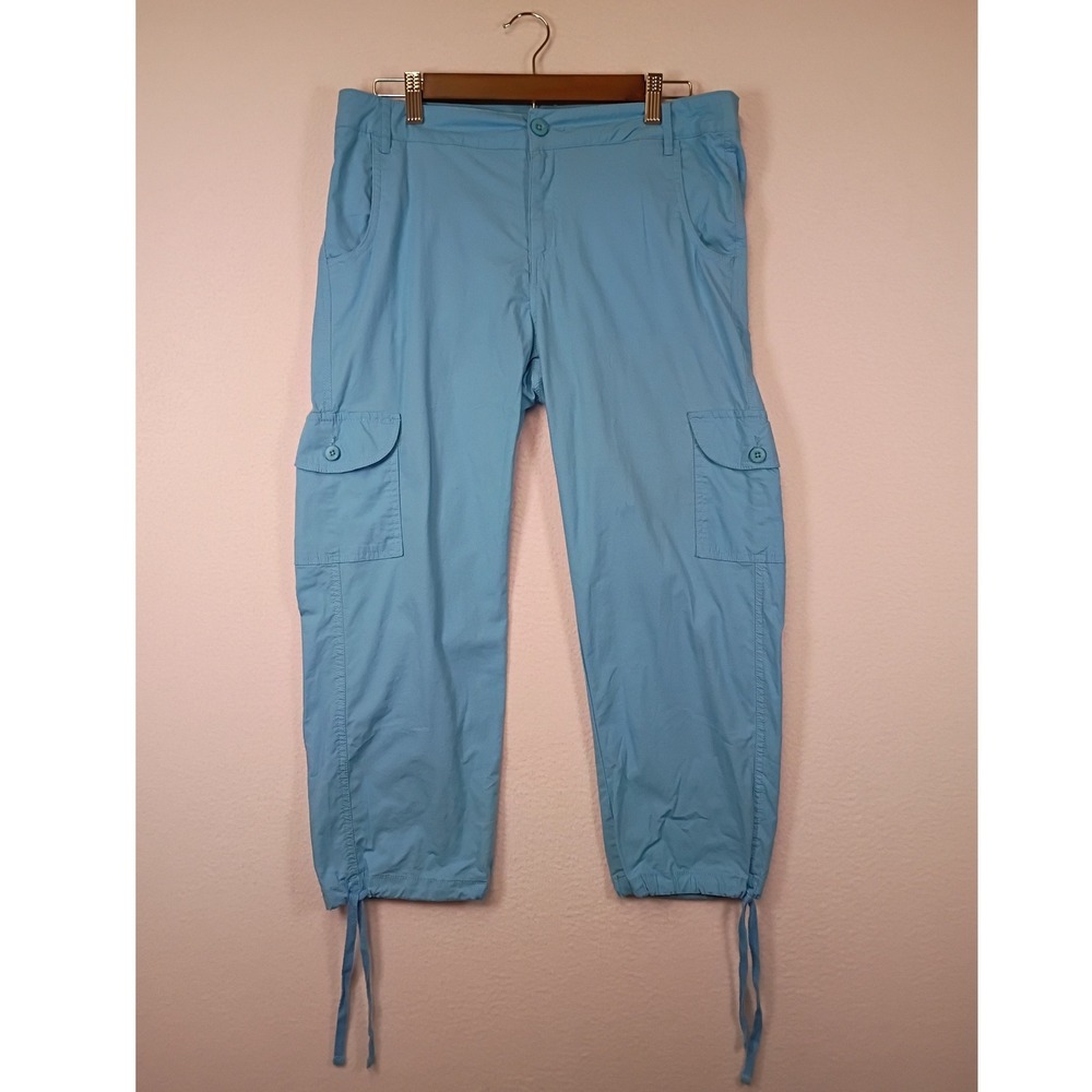 Coastal Summer Caribbean Joe Women 10 Blue Cargo Capri Drawstring Pants 145-4400